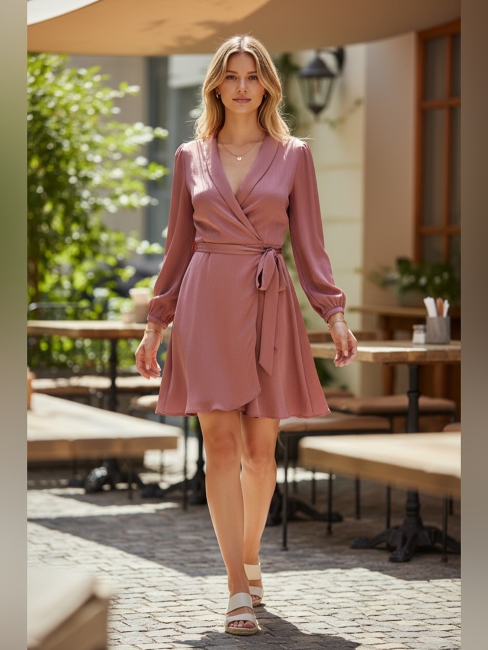 Johnny Becca Cinnamon Brown Wrap Midi Dress with Tie Waist NWT Size Medium